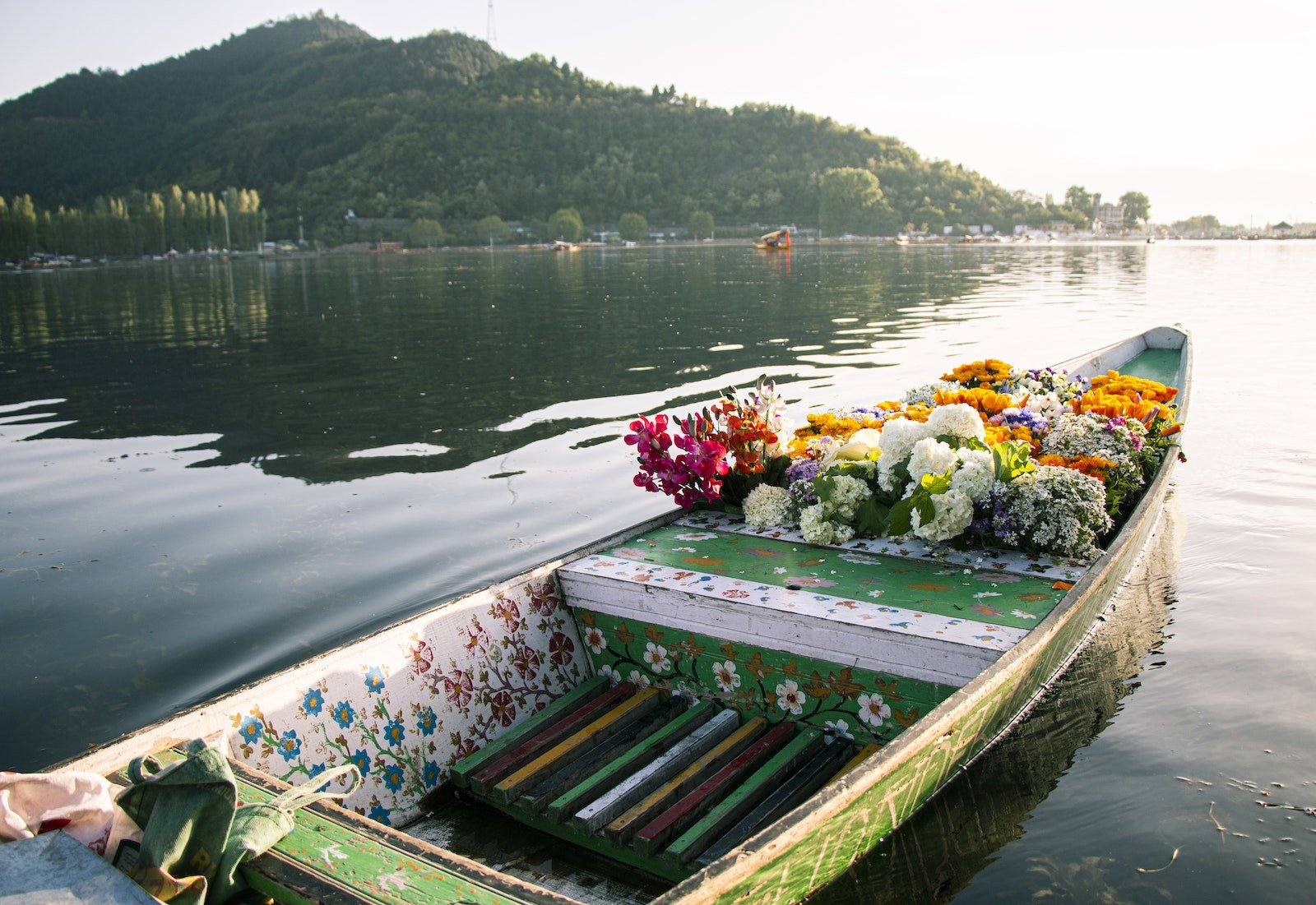 A Wooden Flower Boat on Dal Lake